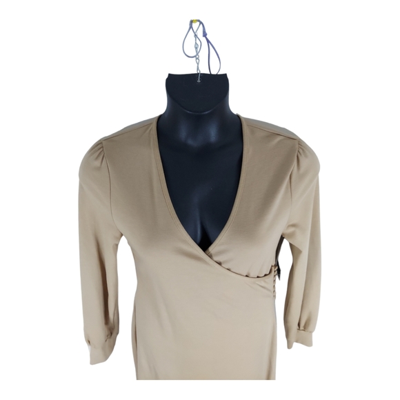 FAITH LOVE PASSION FLP Size Small Tan Vtg Look Wrap Dress Cloth Cover Buttons - Picture 12 of 15